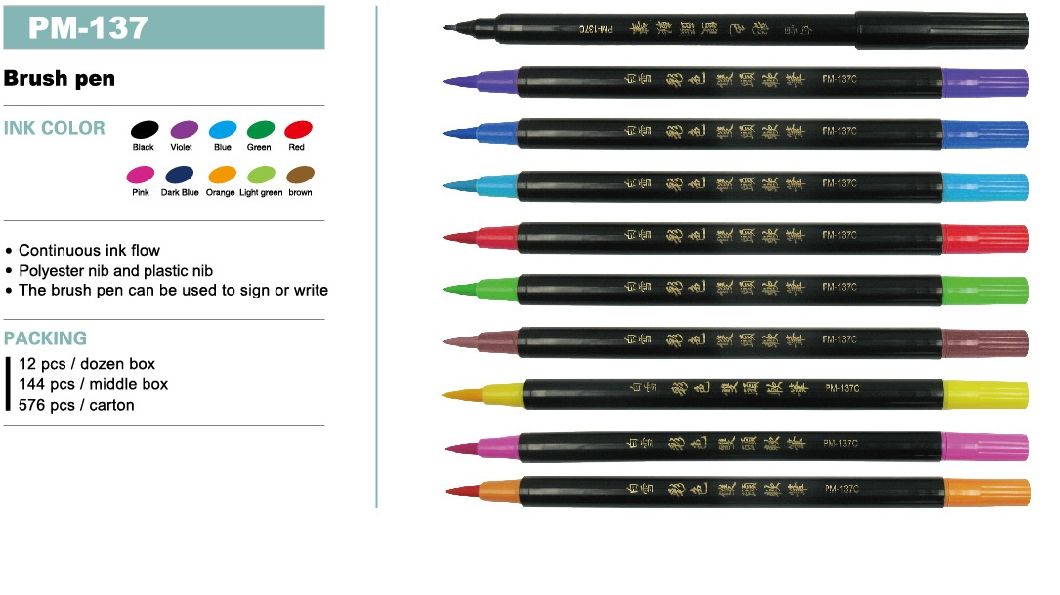 Office School Stationery Brush Pen Pm137c with 10 Color