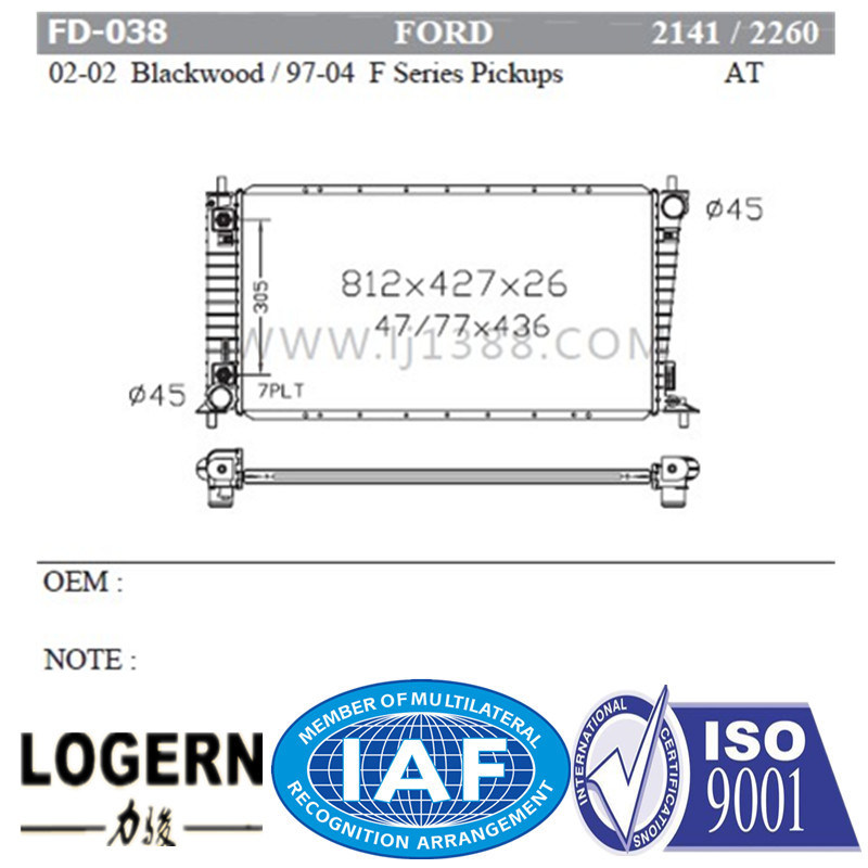 Fd-038 Radiator for Ford Blackwood'02/F Series Pickups'97-04 at Dpi 2141/2260