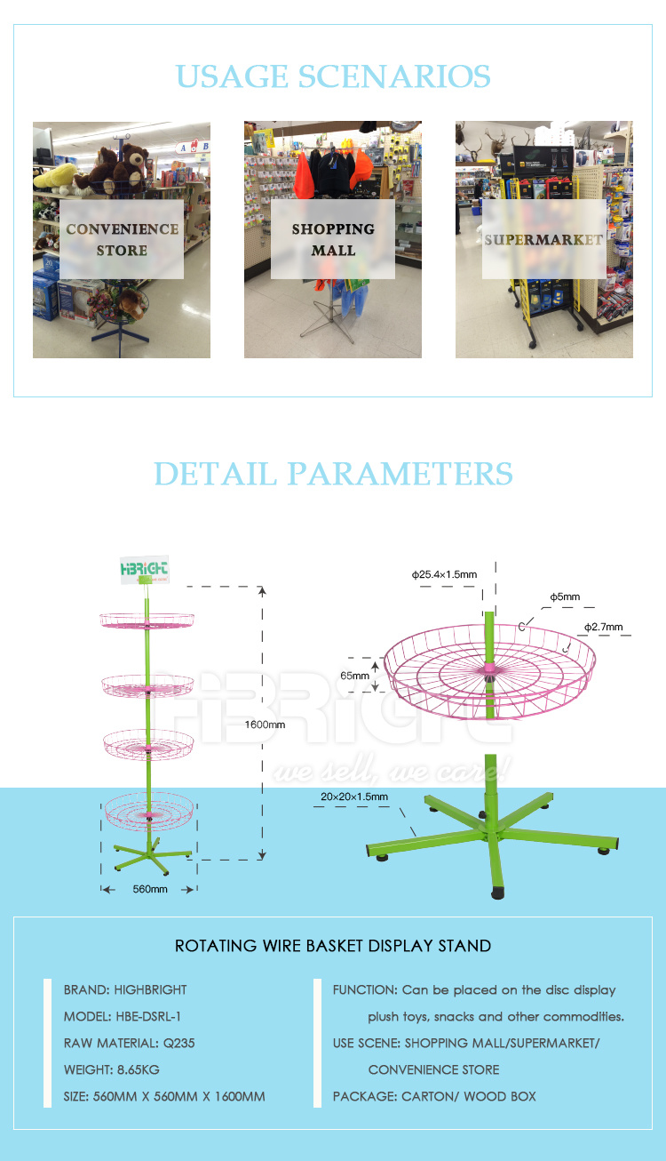 Rototating Wire Spinner Display Stand with Wheeled Base