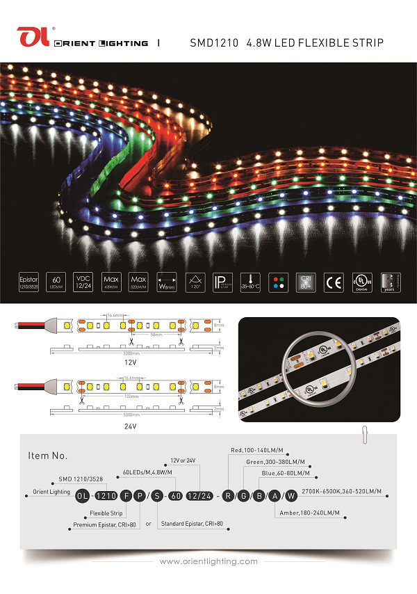 UL Ce Approved 1210/3528 60 Flexible LEDs LED Strip Light