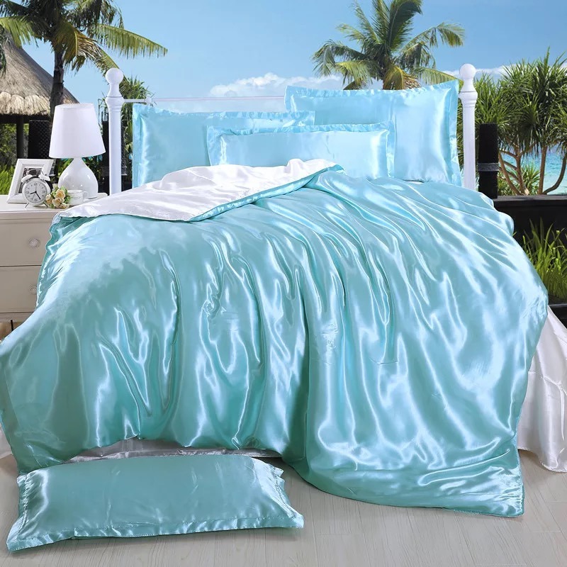 Blue Color Fashion Satin Bedding Set 6PCS Set 2018 New Designs