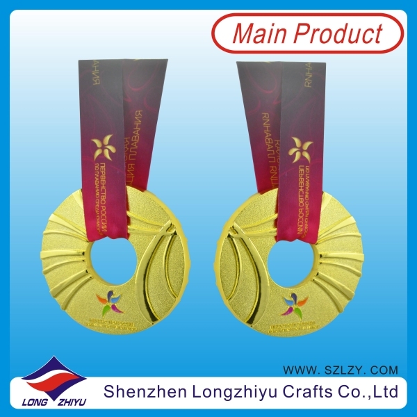 Russia Swimming Medal Round Donuts Shape Medal Antique Cooper Medal with Hollow out Through Ribbon for Government (lzy00022)