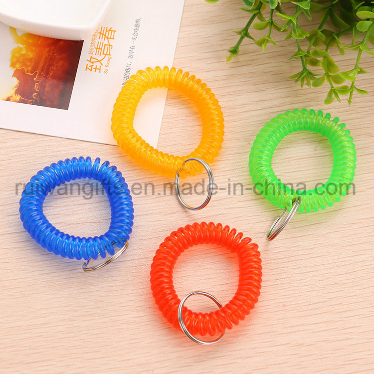 Promotion Plastic Bungee Cord Coil Keychain, Retractable Keychain, Spring Key Tag