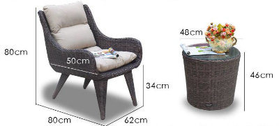 3 PCS PE Rattan Sofa Coffee Table with Cushion