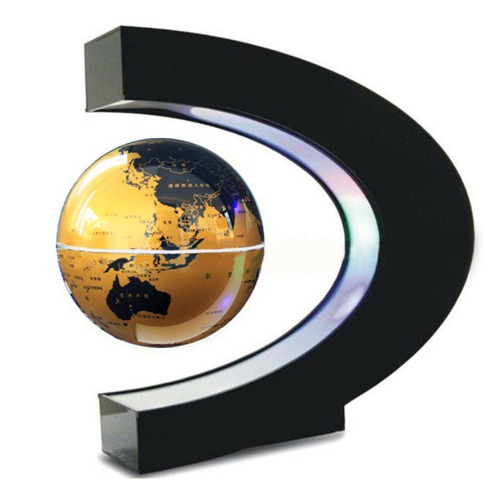 Funny C-Shaped Magnetic Levitation Floating Rotating Globe Map LED Light for Children Gift Home Office Desk Decoration Size Us Plug