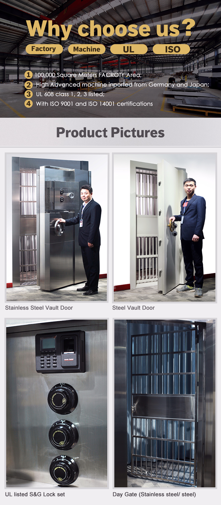 Hot Selling High Quality Commercial Waterproof Steel Plate Vault Door for Bank Hotel Museum