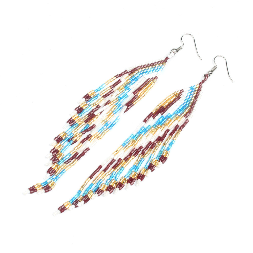Bohemian Imported Beads Woven Tassel Earrings
