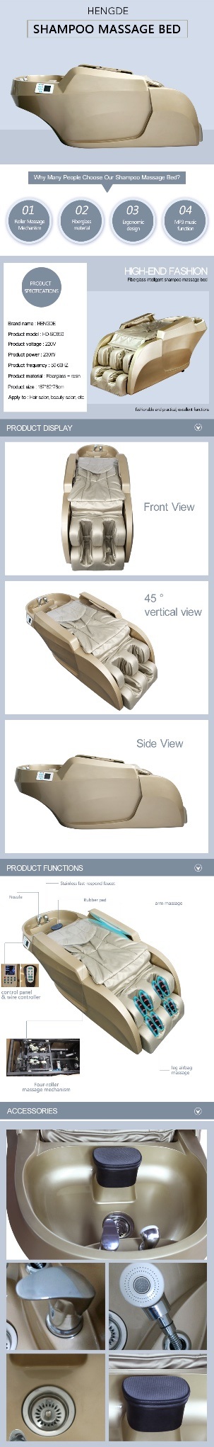 Fiberglass Body Shampoo Massage Bed