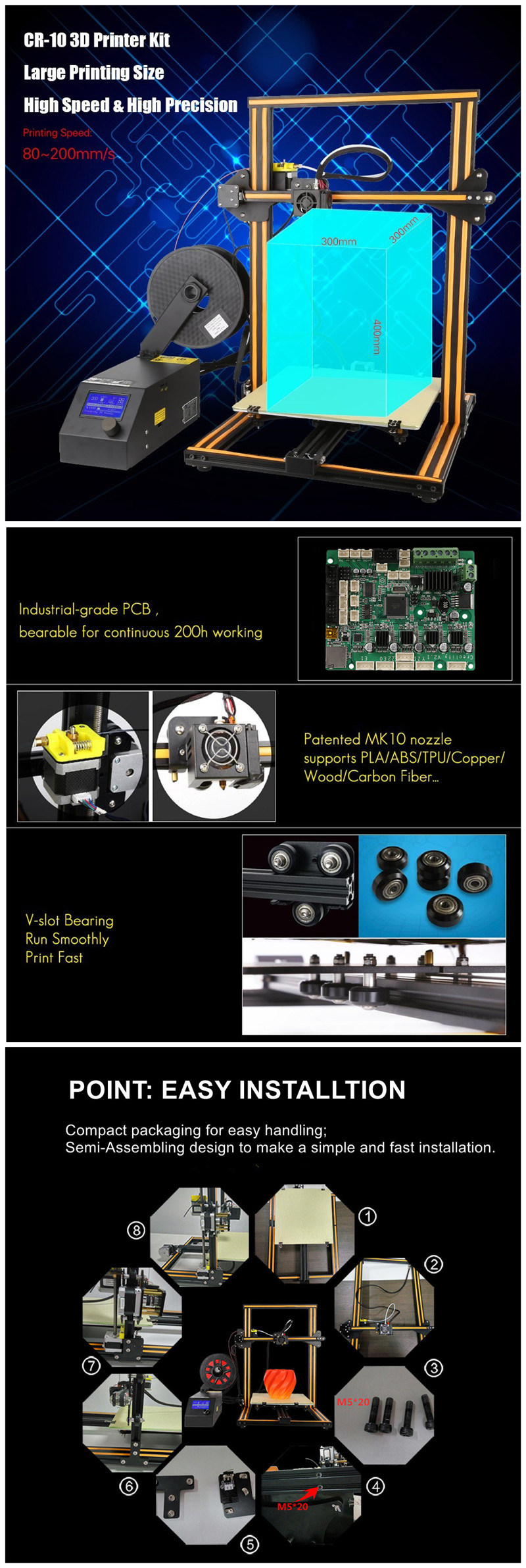 CR10 3D Printer Semi-Assembly for Professional/Tinkerers easy DIY