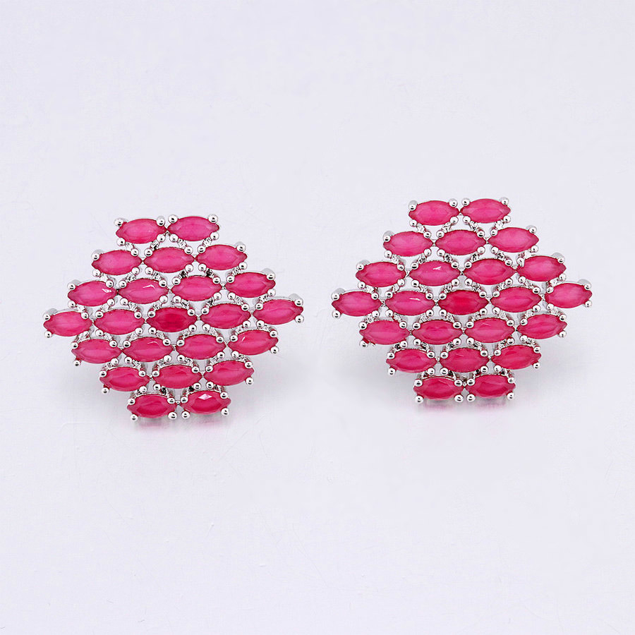 White Gold Plated Colorful Zirconia Stud Earring for Party