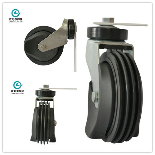 5 Inch PU Shopping Trolley Elevator Caster (three grooves)