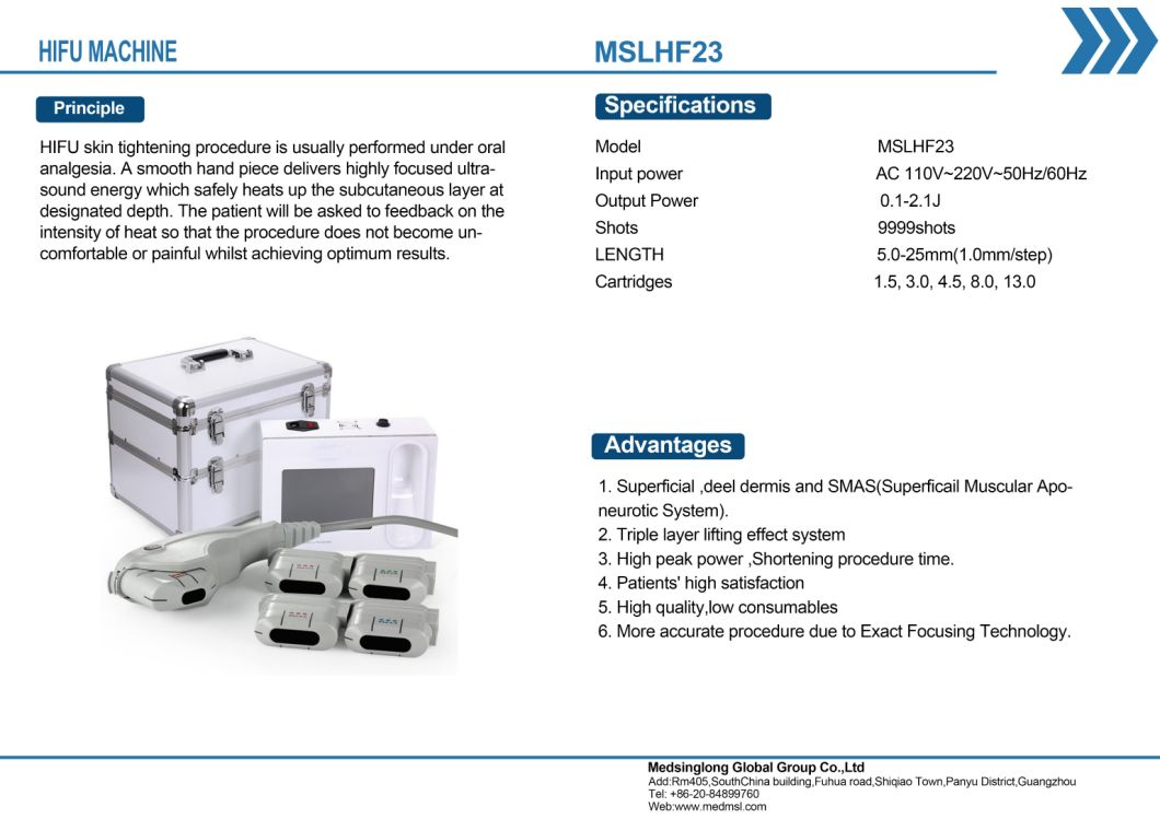 Portable Hifu Machine/Hifu Body and Face Beauty Equipment with 5 Cartridge 10000 Shots