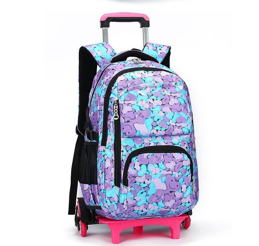 Rolling Bag with Wheels Removable Hand Trolley Kids Trolley School Bag