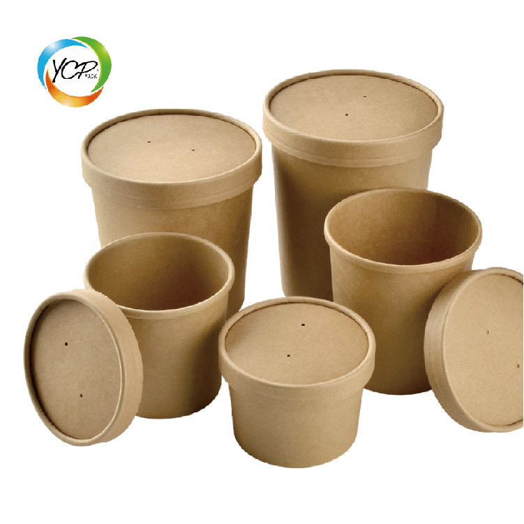 Custom Printed Disposable Hot Soup Bowls, Kraft Paper Soup Cup