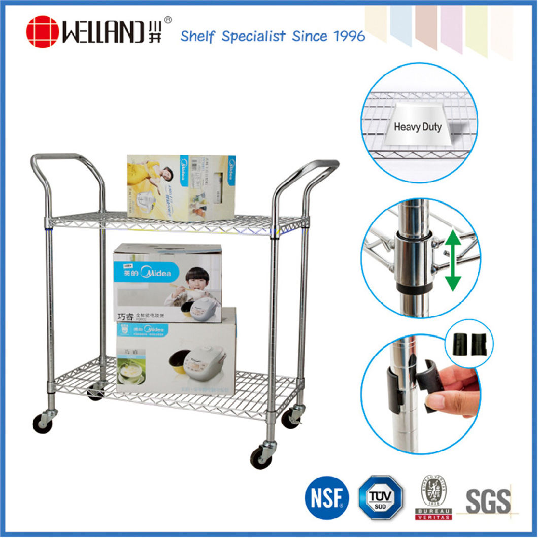 Commercial 2 Tiers Stainless Steel Wire Utility Hand Push Trolley