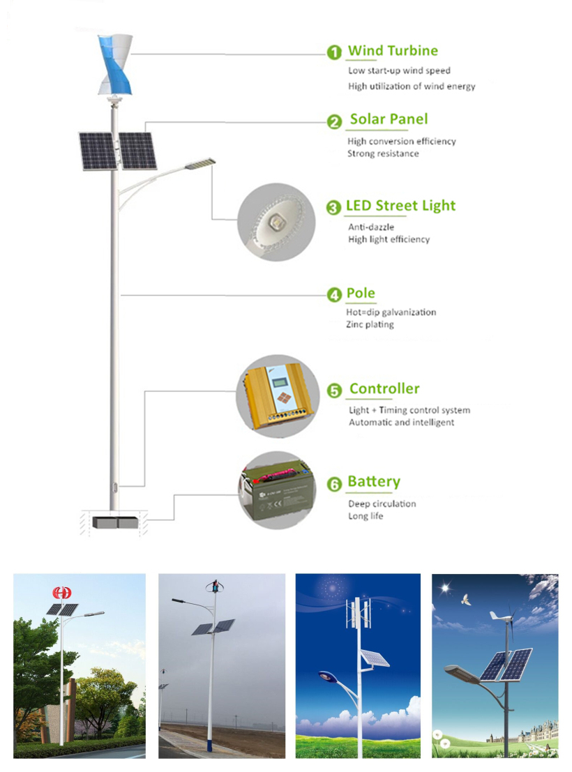 Manufacturer Outdoor Road Vertical Wind Solar Hyrid LED Street Lamp