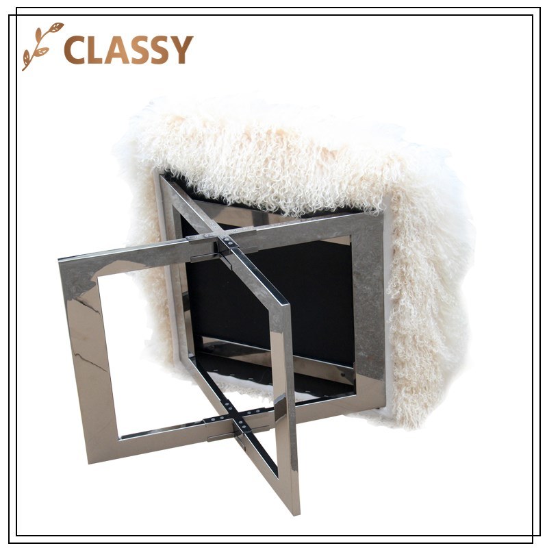 Cream Wool Flannel Top Stainless Steel Base Folding Leisure Chair