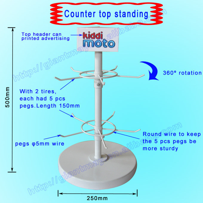 High Quality 2 Tiers Table Top Spinner Rotating Metal Wire Display Rack