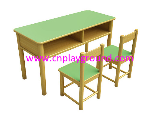 School Wooden Green Fireproof Desk with Drawer for Two (HG-4006)
