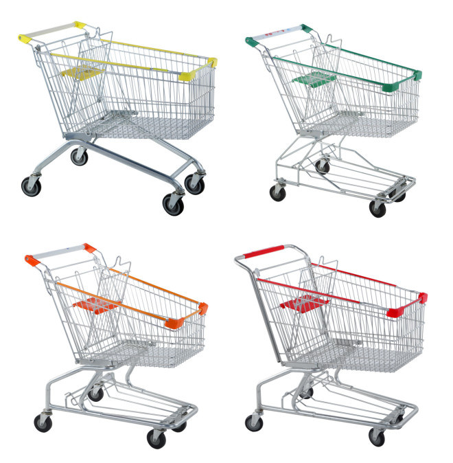 Supermarket Rolling Shopping Plastic Basket Wheels Trolley