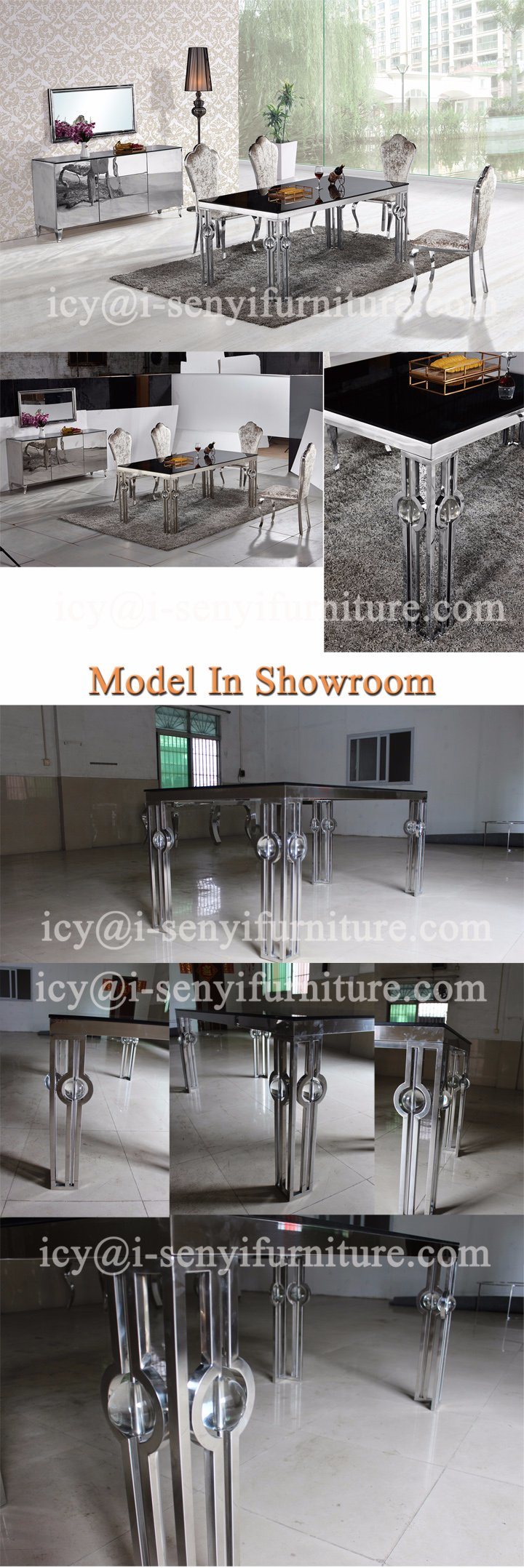 Modern Tempered Glass Top or Marble Top or Wood Top Stainless Steel Dining Table