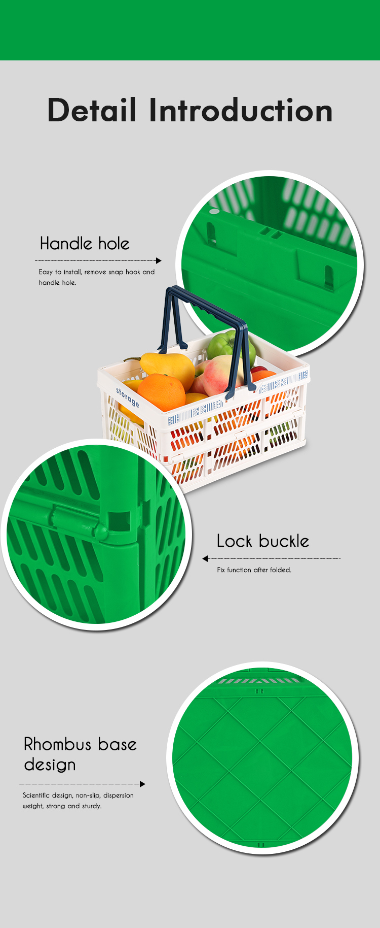 Plastic Folding Hand Basket for Picnic