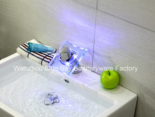 LED Brass Body LED Glass Wash Basin Faucet Tap