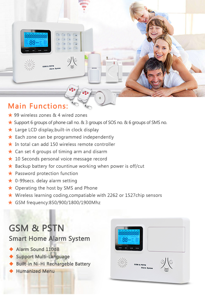 Home System GSM & PSTN Dual Network Wireless Security Alarm