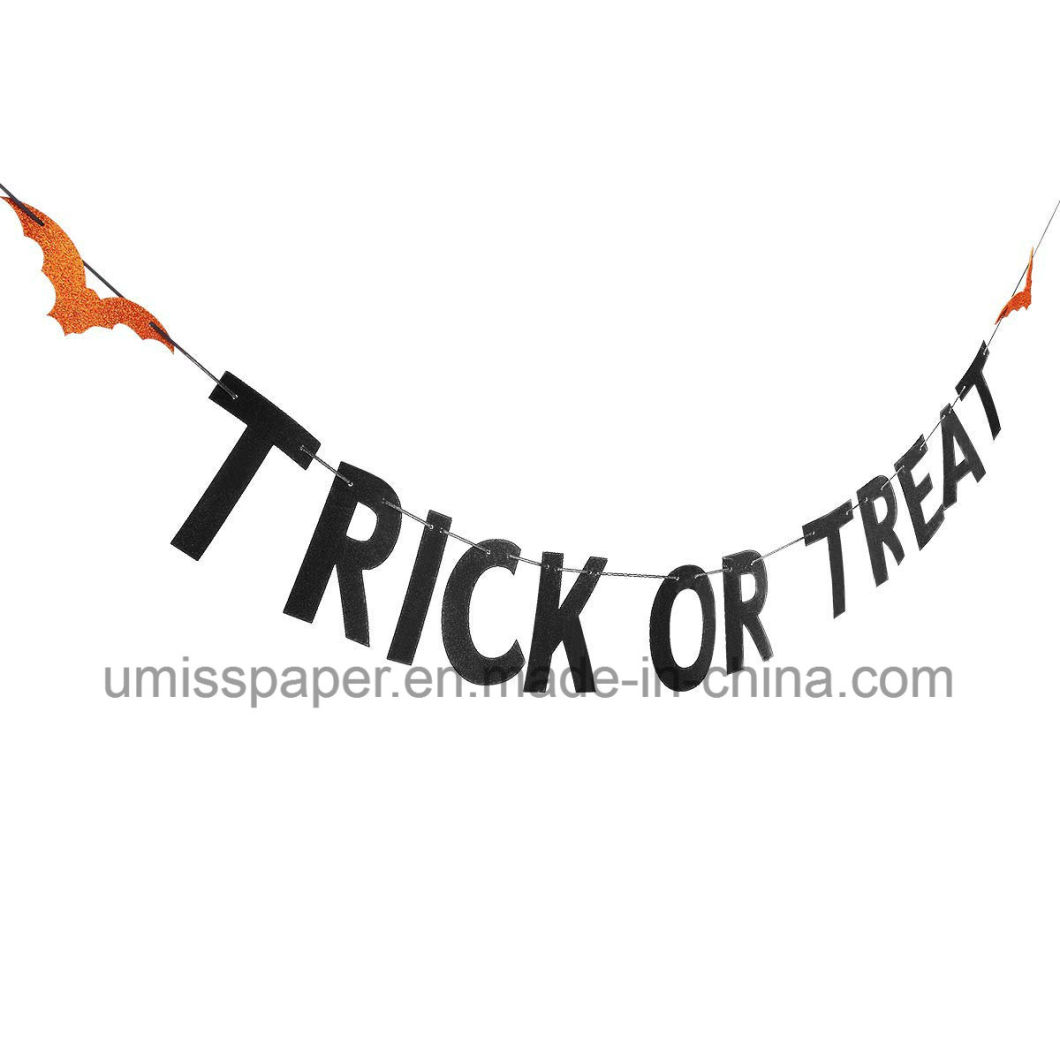 Umiss Paper Black Glittery Trick or Treat Banner Halloween Party Decoration Supplies