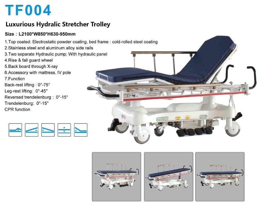 Hospital Stainless Steel Emergency Luxurious Hydraulic Patient Stretcher Trolley