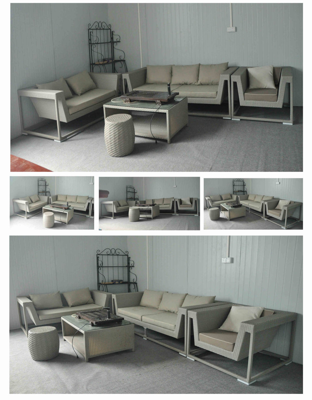 Outdoor Aluminum Rattan Sofa Set with Cushion Wicker Corner Sofa Coffee Table Set