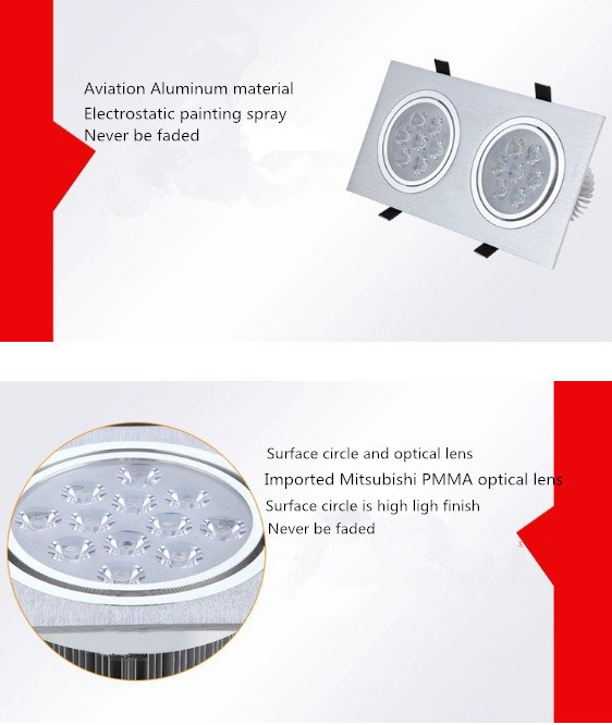 High Quality 3W/5W/6W/7W/9W/10W/12W/14W/15W/18W/21W/24W/27W/36W LED Spotlight with Constant Current Driving IC and Flame Retardant