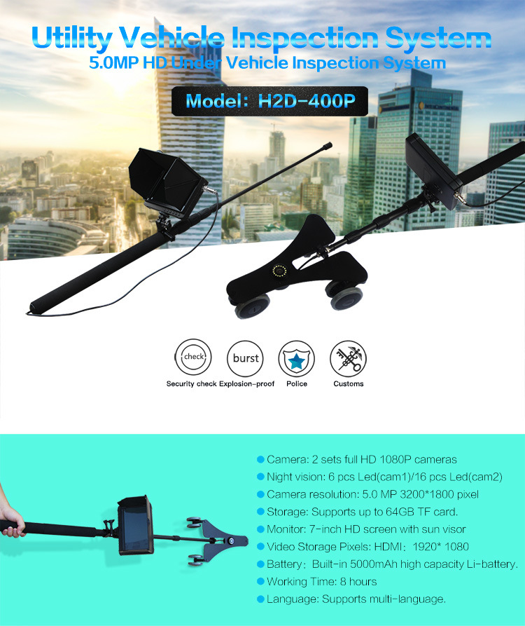 OEMÂ  Flexible 5MP 16LED 18mm Camera Telescopic Pole Inspection Camera, Handheld Video/Under Vehicle Surveillance Camera System