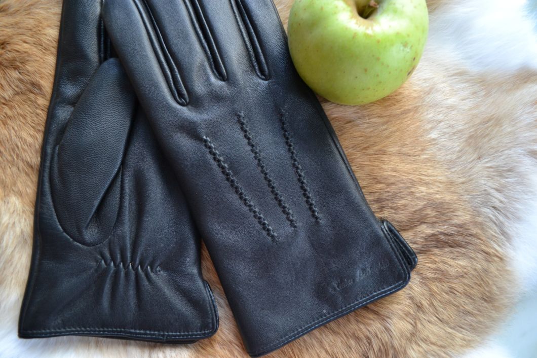 Men's Three-Stripe Embossed Trademark Leather Gloves