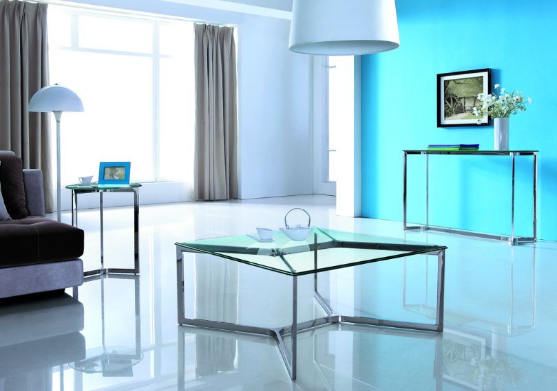 Modern Stainless Steel Tempered Glass Coffee Table