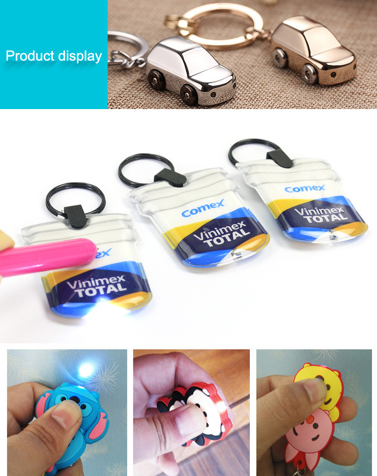 Unique Design Personalized Custom Blank PVC Plastic Multi Function Car Logo Cartoon Anime Bottle Opener LED Souvenir Keychain for Promotional Gift