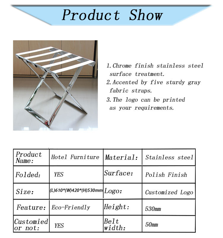 Customization Stainless Steel Folding Flat Tube Luggage Rack for Hotel