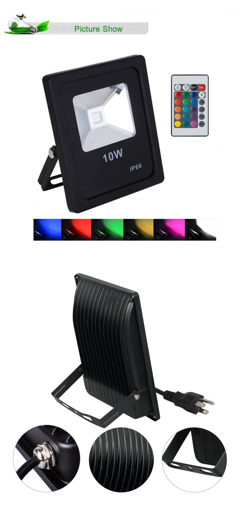 Waterproof IP66 RGB LED Flood Light with Remote Control