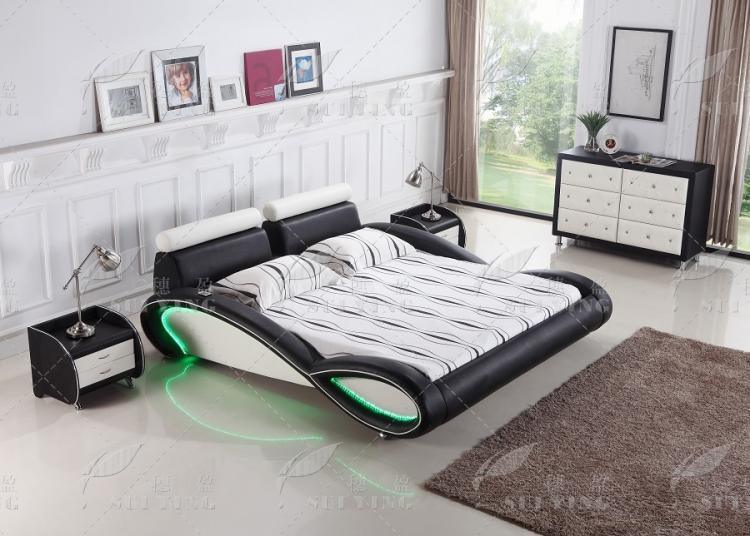 C025 New Designs Leather Bed Bedroom Furniture with LED Lighting