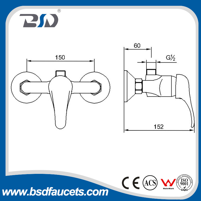 Wall Mount Bathtub Brass H&C Faucet Mixer with Single Handle