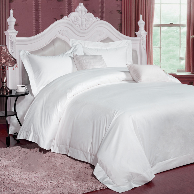 Wholesale 250tc Queen Size White 100% Cotton Hotel Bedding Set