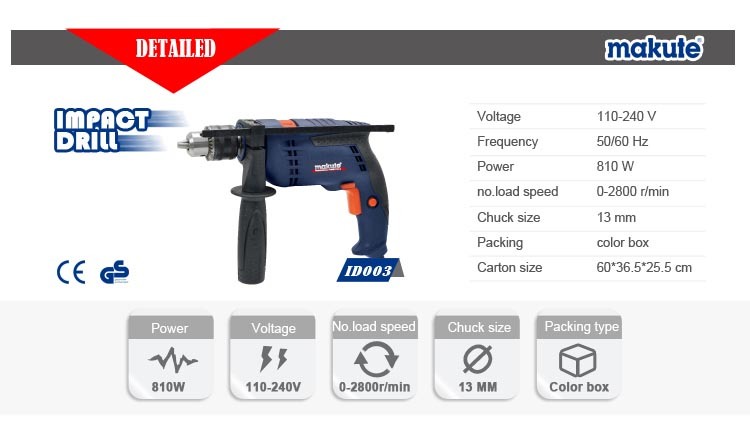 810W 13mm Chuck Electric Power Tools Impact Hand Drill (ID003-X)