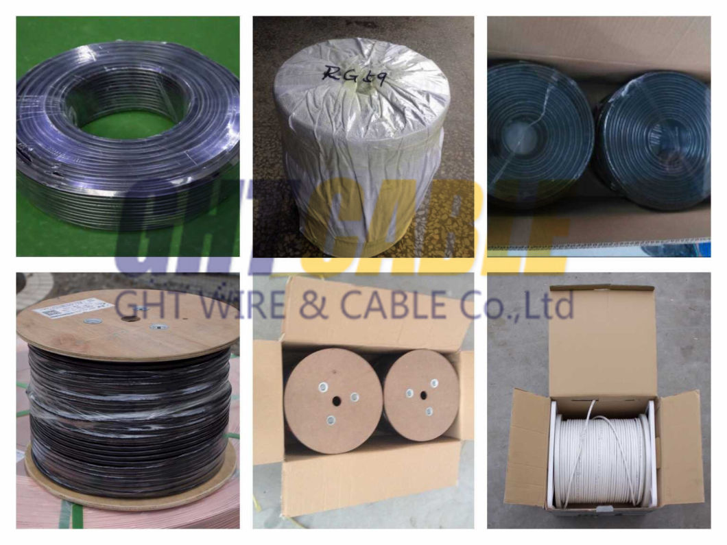 0.8mmccs, 4.8mmfpe, 64*0.12mmalmg, Od: 6.7mm Black PVC Coaxial Cable RG6