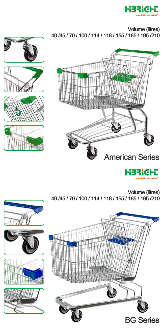 4 Wheels Metal Supermarket Shopping Trolley for Sale