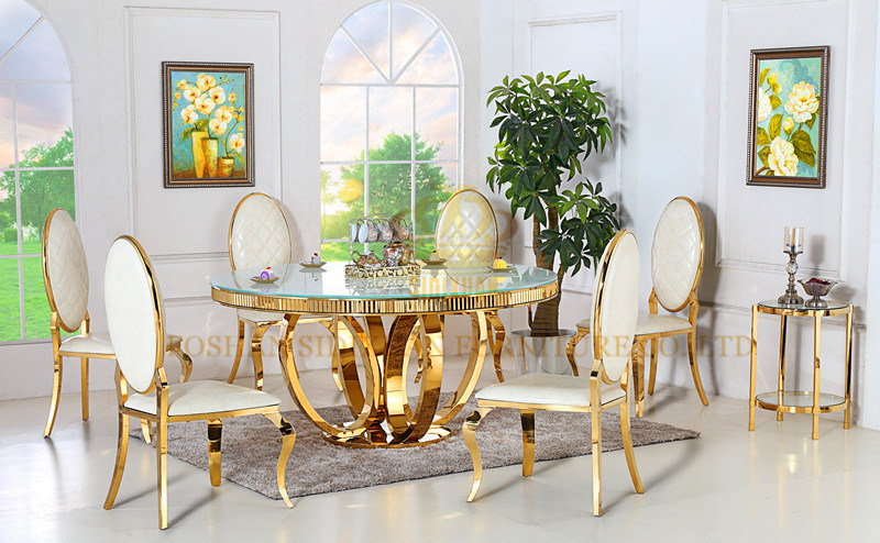 New Modern Diameter 1.3m Round and Gold Colour Glass Dining Table