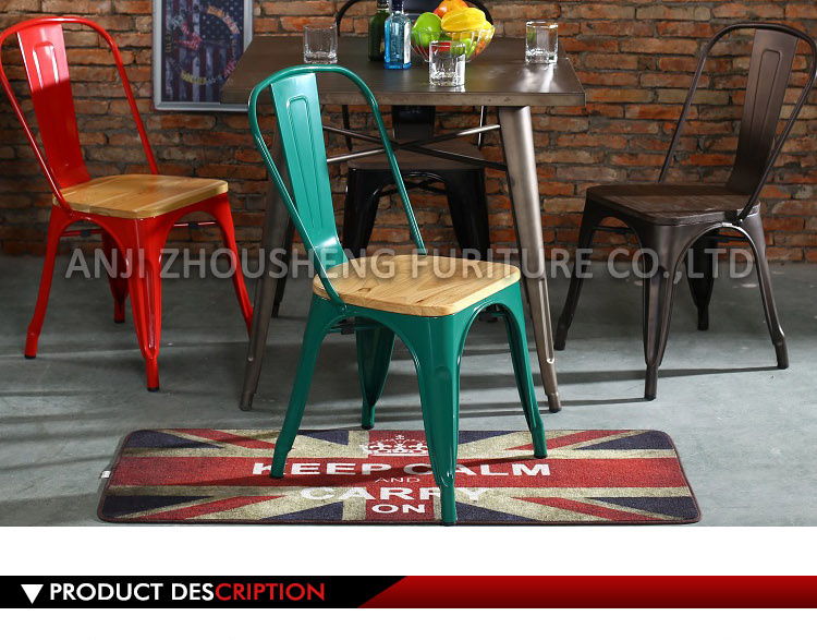 2016 New Adeco Metal Stackable Industrial Chic Dining Bistro Cafe Side Chairs with Wood Seat