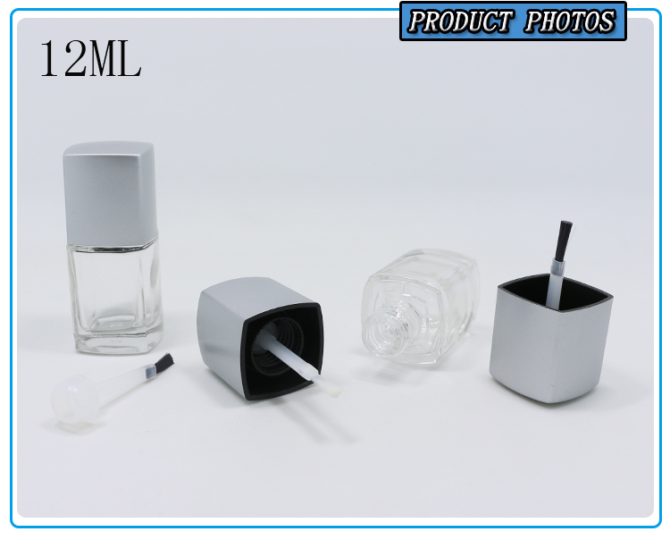 Empty Square Glass Nail Polish Bottles with Cap and Brush 12ml