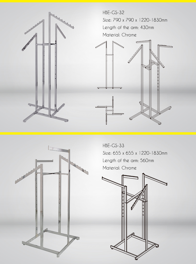 Fixtures for Clothing Shop Six Way Metal Rolling Garment Racks