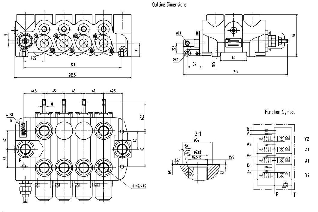 Manual Operated Monoblock Hydraulic Directional Control Valve Dlt3a/4