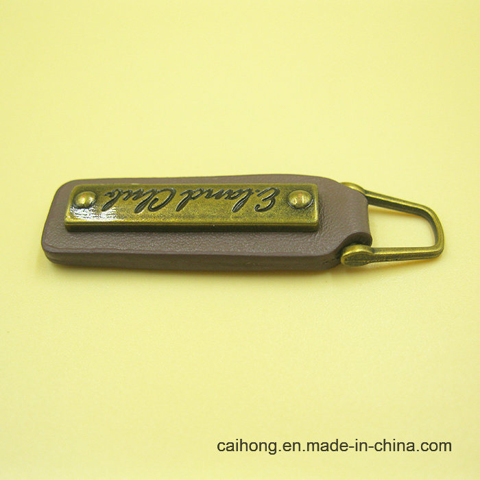 Custom Logo Plating Roll Brass Leather Zipper Puller with Metal